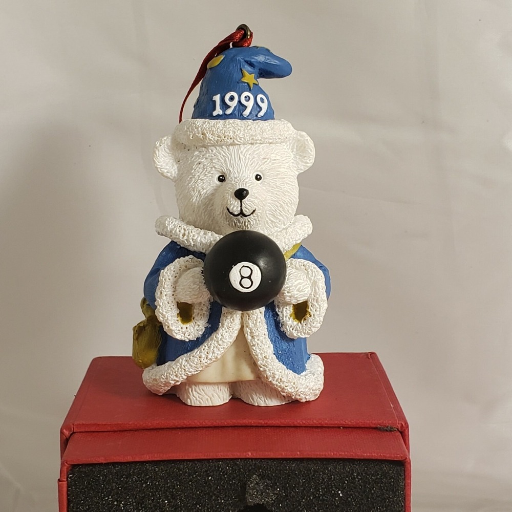 VINTAGE 1999 Christmas Ornament Marshall Fields Santa Bear 8 Ball